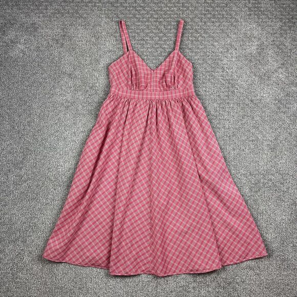 Moda Int Dress Womens 8 Pink Plaid Silk Cotton Sundress Midi Pockets Boho - Picture 1 of 9